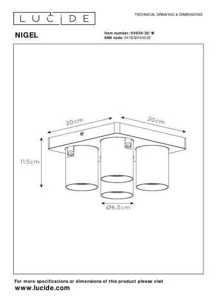 Lucide NIGEL - Ceiling spotlight - LED Dim to warm - GU10 - 4x5W 2200K/3000K - Anthracite - technical